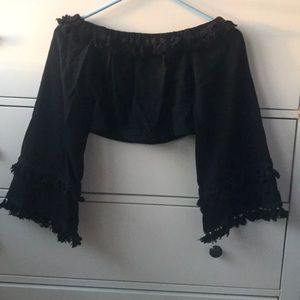 Black off the shoulder fancy crop top